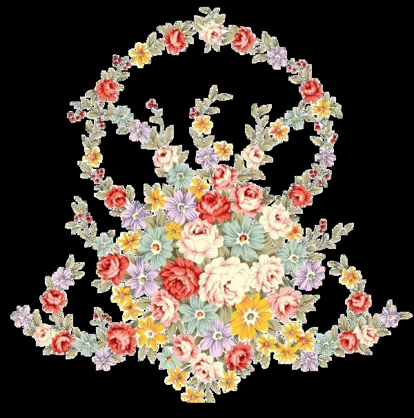 清新花朵手绘花环装饰元素