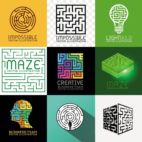 多款创意线条迷宫标志logo