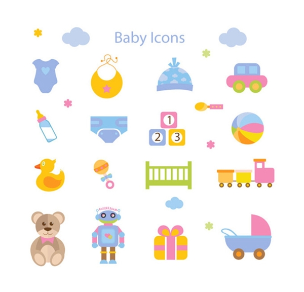 16款婴儿玩具图标矢量图片