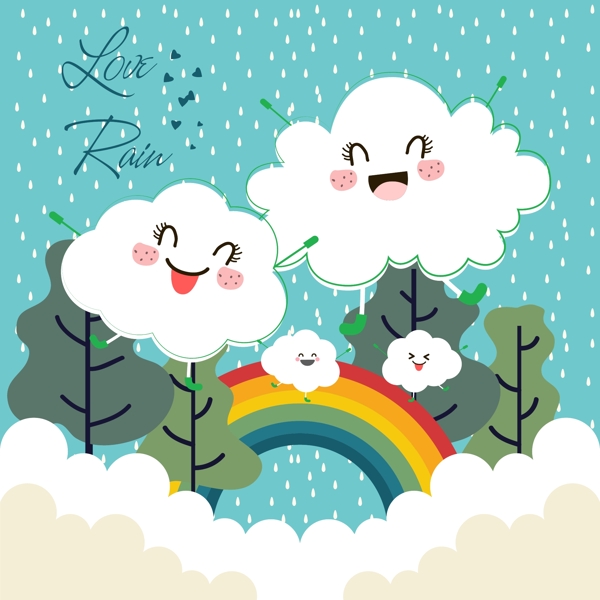 卡通云朵雨水彩虹图片