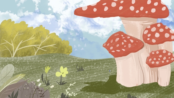 彩绘草地蘑菇背景素材