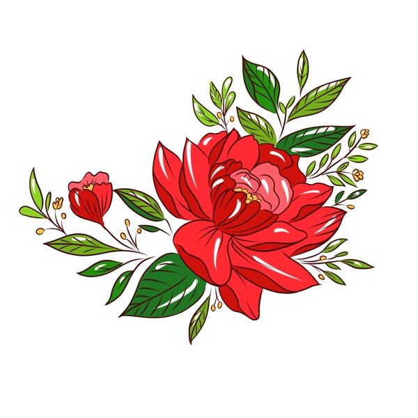 手绘植物花卉红色花束可商用