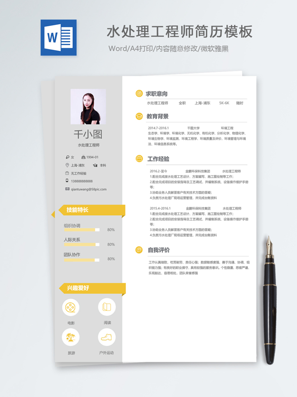 水处理工程师个人简历模板