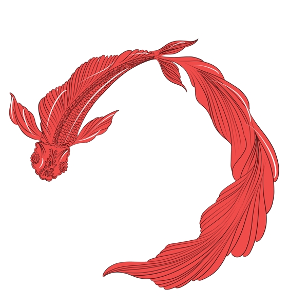 手绘动物中国风红色金鱼