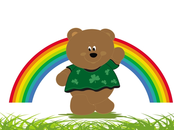 泰迪熊织造手和彩虹的背景