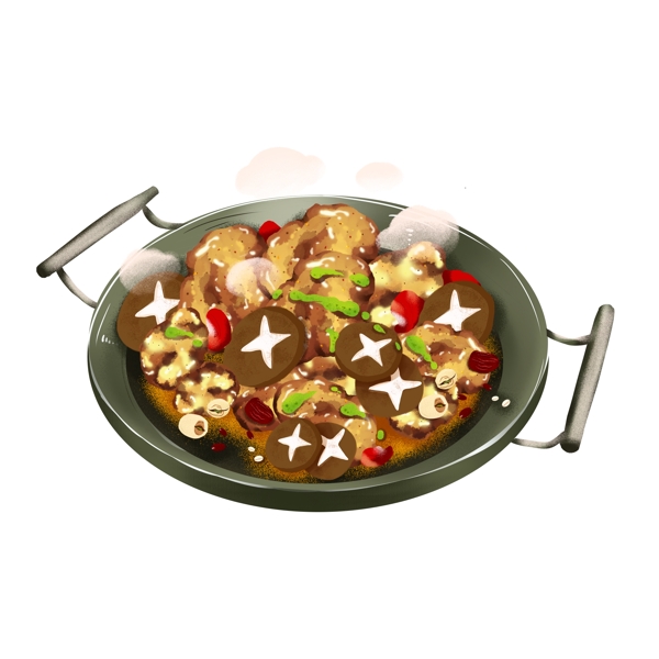 卡通手绘蘑菇炖肉美食设计