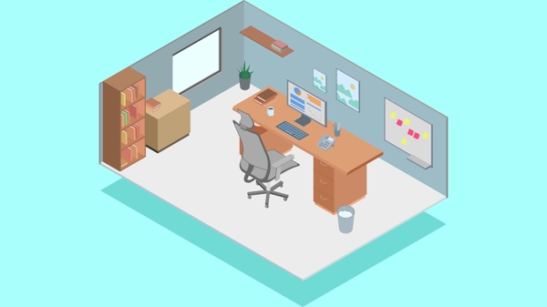 商务办公场景简单的小办公室矢量插画