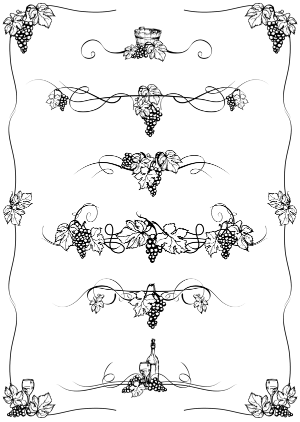 漫画葡萄园葡萄花纹花边边框图片
