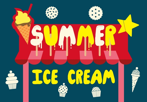 免费夏季冰淇淋矢量背景与排版
