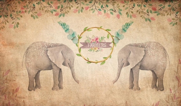 手绘复古大象花朵背景