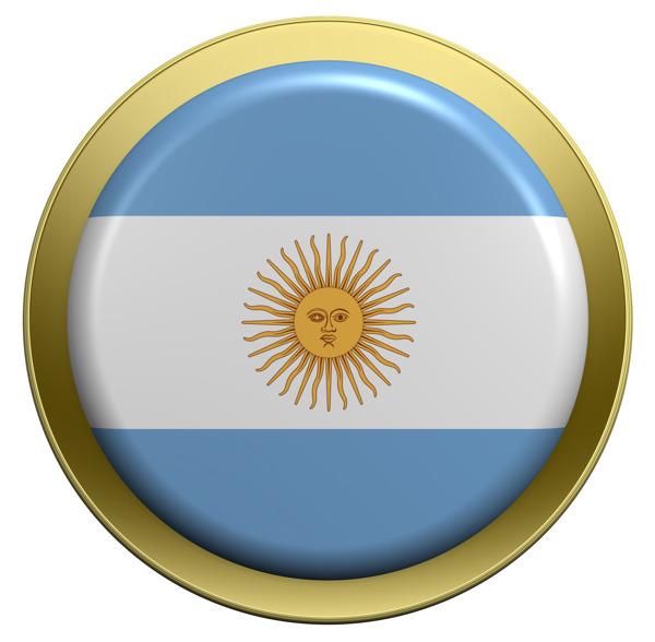 阿根廷国旗上的圆形按钮白色隔离