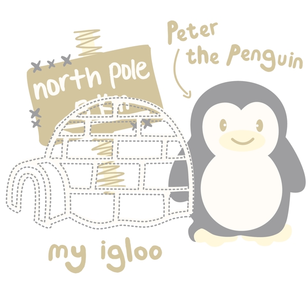 印花矢量图婴童T恤图案动物企鹅免费素材