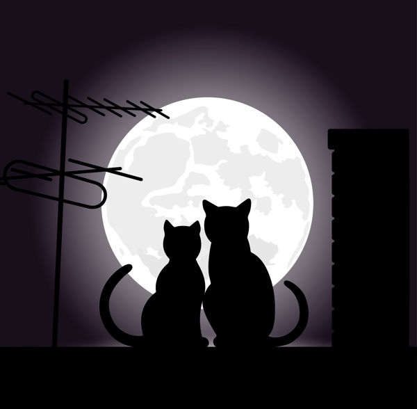 月光下的猫插画矢量素材下载