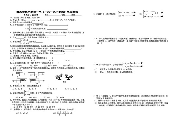 数学七年级下一元一次不等式试卷