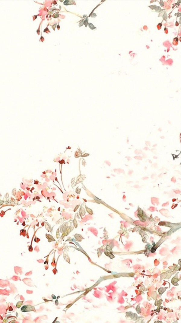 手绘工笔粉色花朵H5背景素材