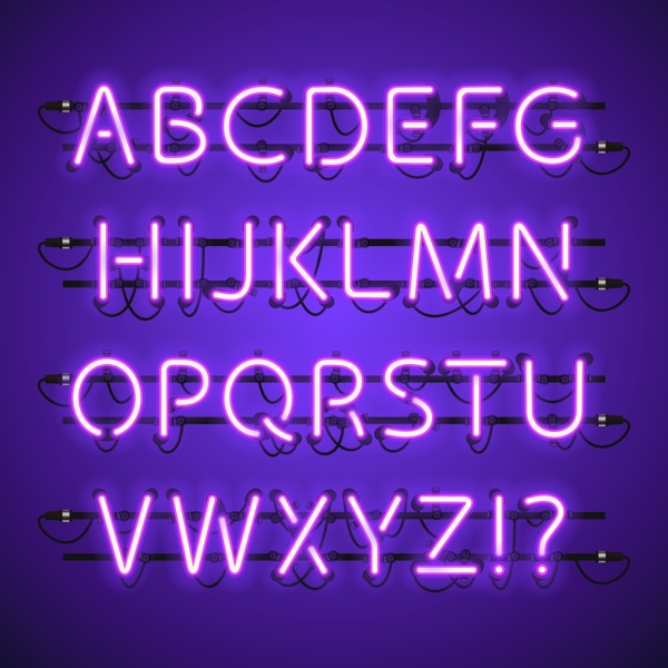 紫色霓虹灯字母数字矢量素材下载