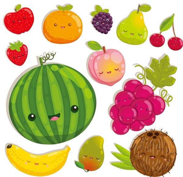12款可爱表情水果设计矢量素材