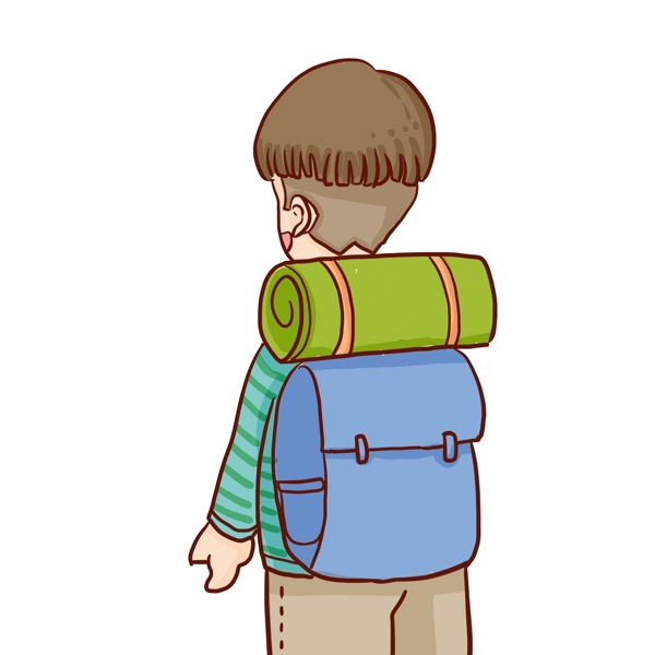 手绘背着包包去旅行的男生