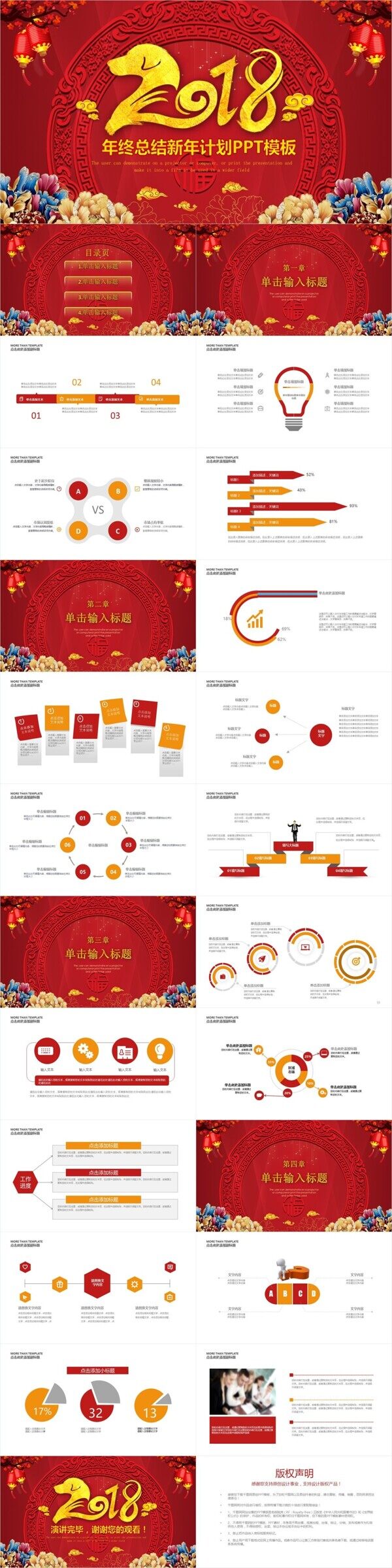 2018红色喜庆年终总结汇报PPT模板
