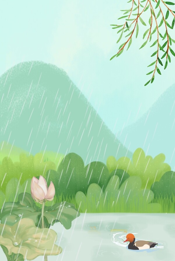 简约矢量卡通雨水时节背景