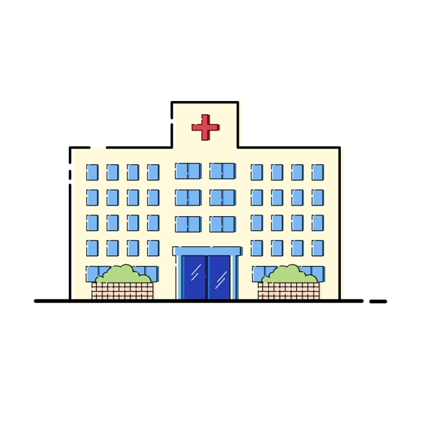 医院建筑MBE风格卡通可爱可商用设计元素