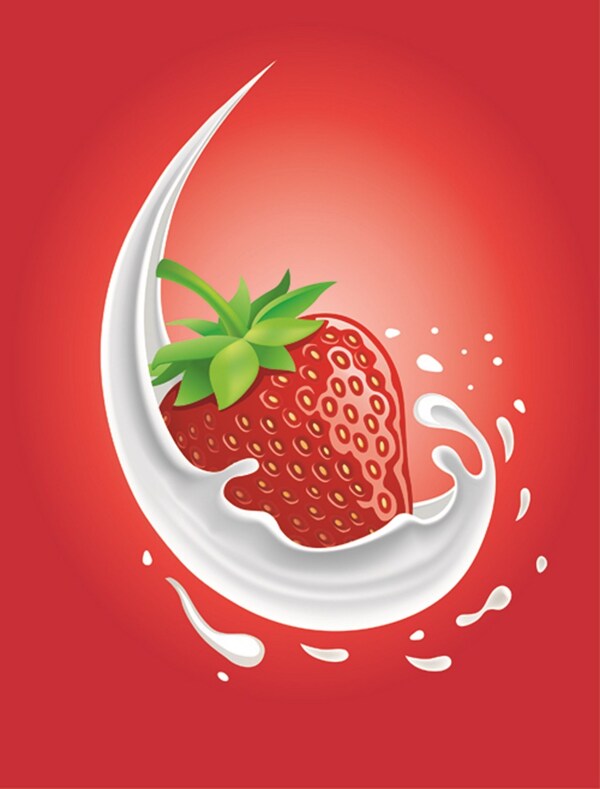 草莓牛奶红色背景