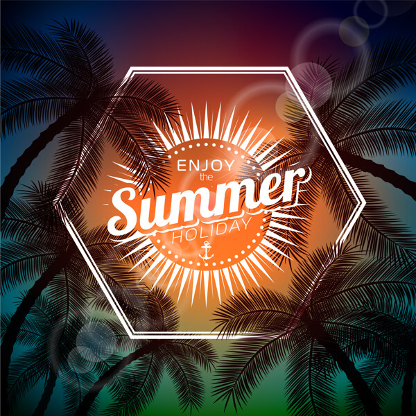 夏季六角形设计图形椰子树背景