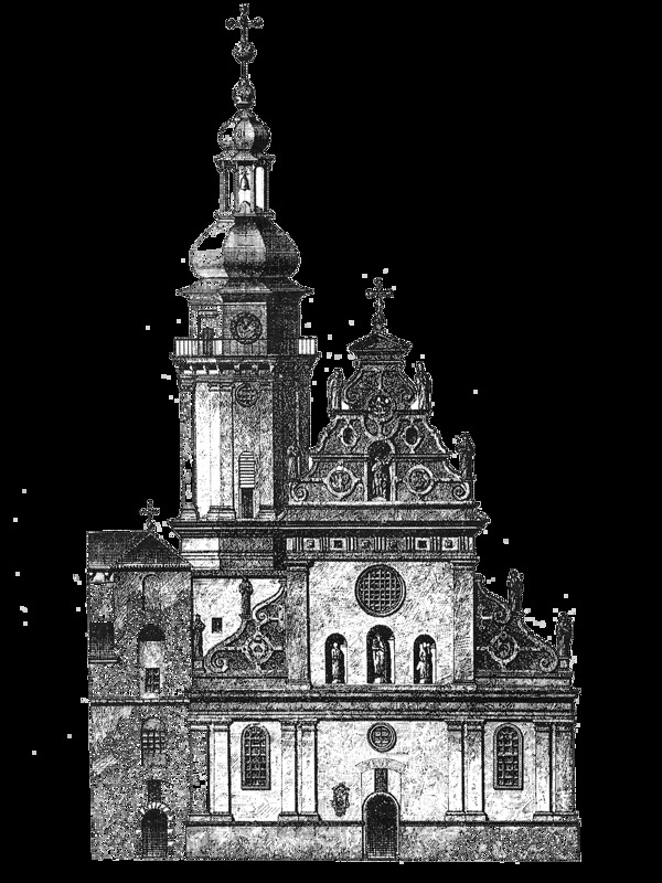 手绘黑白大教堂免抠png透明图层素材