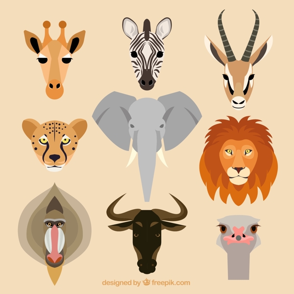 野生动物头像设计矢量素材