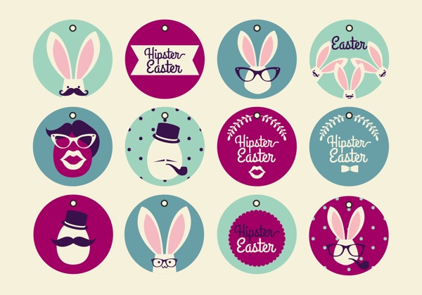 时尚复活节兔子标签