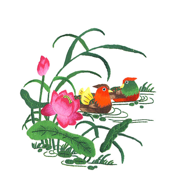 绣花动物鸳鸯植物花朵免费素材