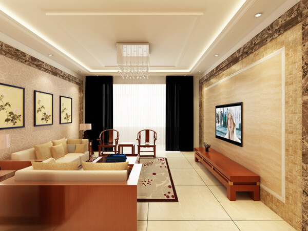 新中式简洁客厅效果图