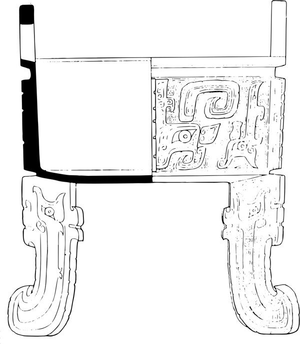 印花矢量图古代雕刻鼎黑白色民族免费素材