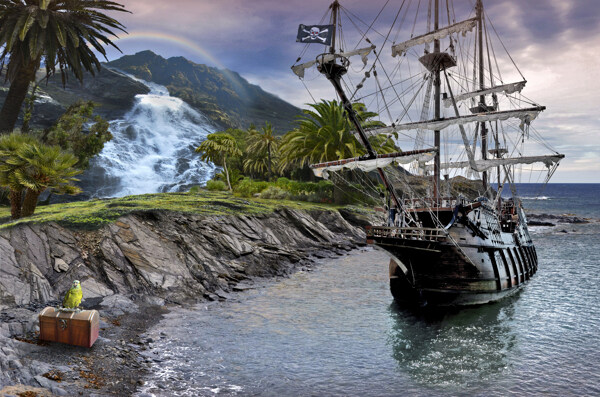海岸的海盗船图片