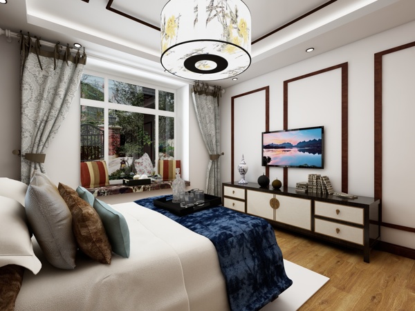 新中式简约室内卧室吊灯效果图设计