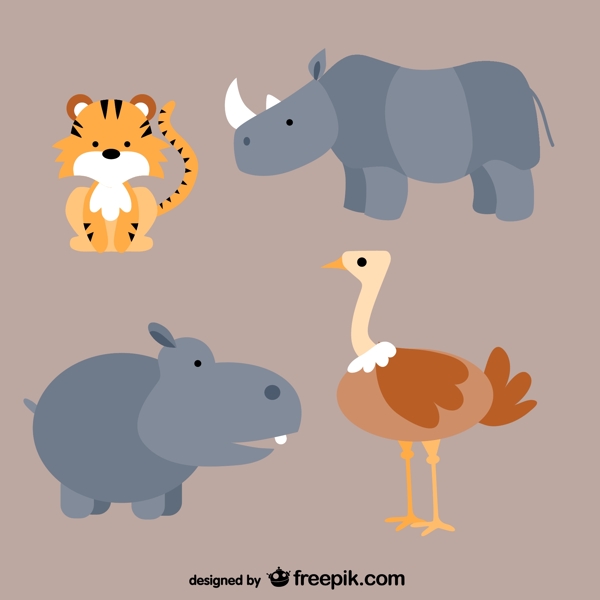 4款卡通野生动物矢量素材