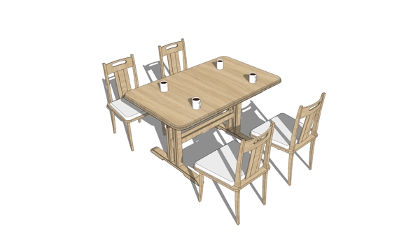 原木材质桌椅组合模型