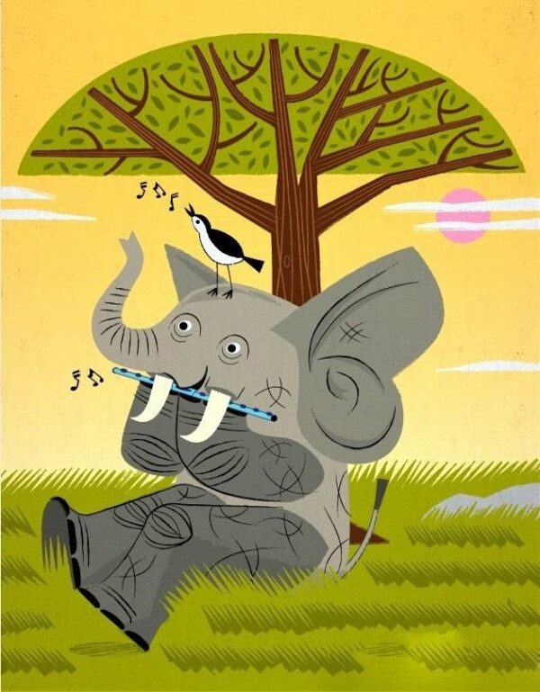 位图插画动物大象拟人免费素材