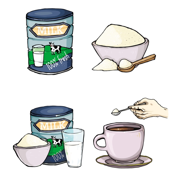 向量组的奶粉卡通插画