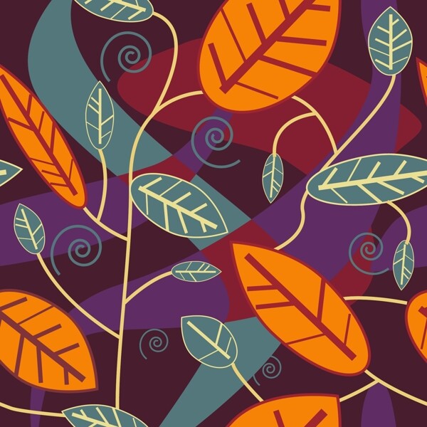 矢量素材彩色手绘树叶花纹背景