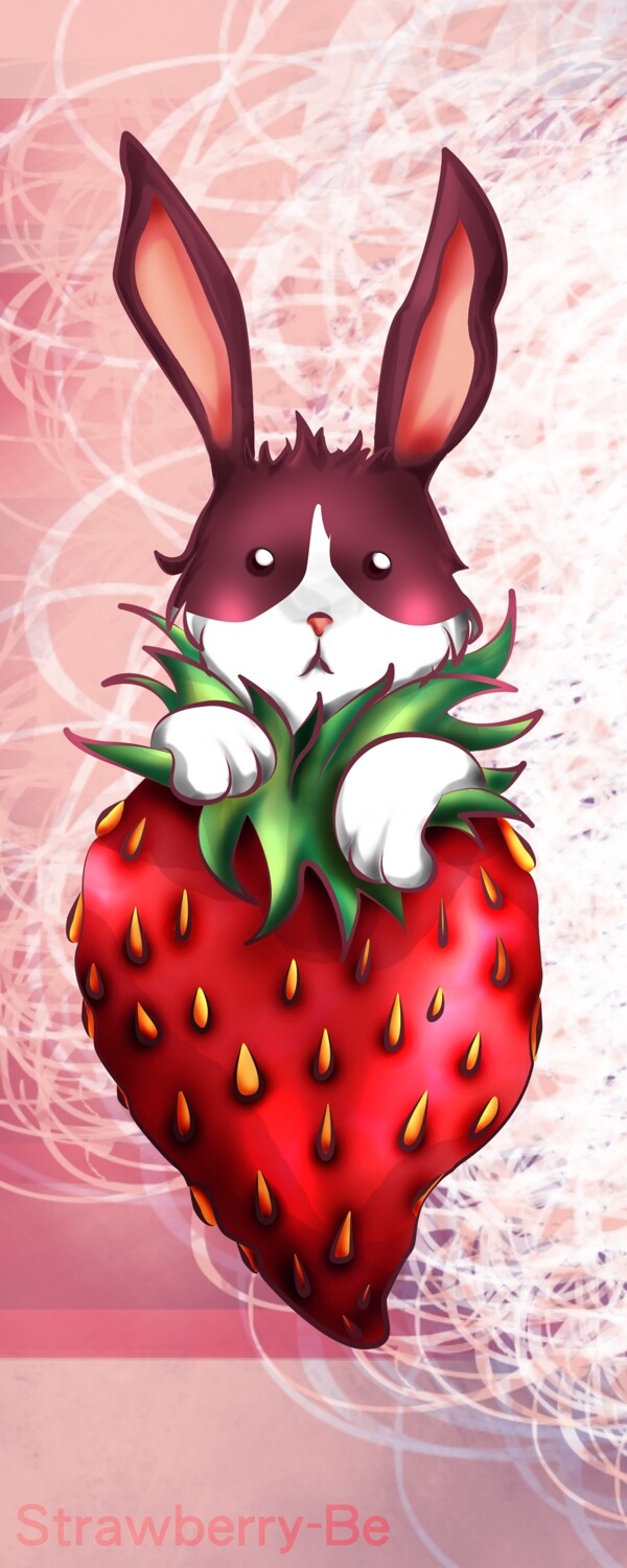 草莓兔子插畫