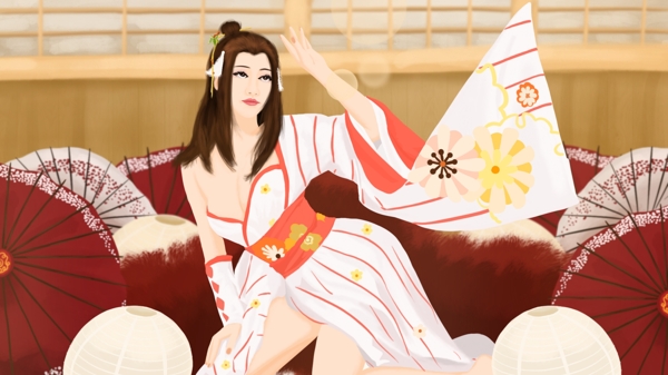 原创细腻写实人物手绘日系服饰古风美女插画
