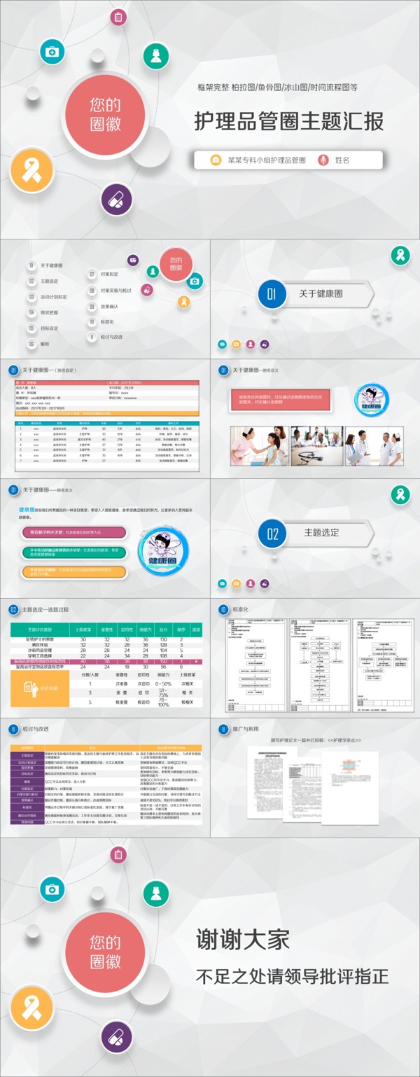 内容完整护理品管圈成果汇报PPT模板