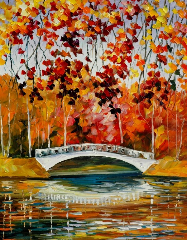 拱桥风景油画