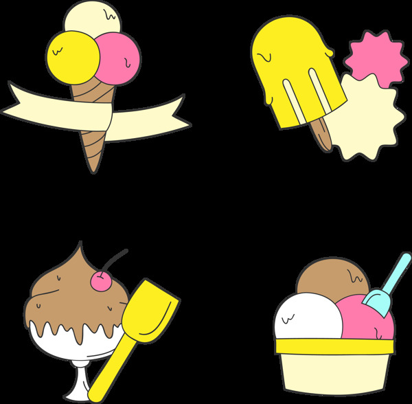 彩色手绘卡通冰淇淋免抠png透明图层素材