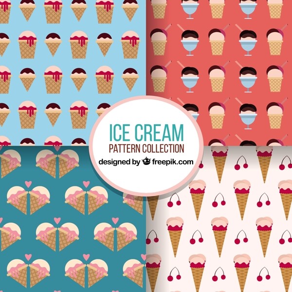 几种冰淇淋装饰图案平面设计素材