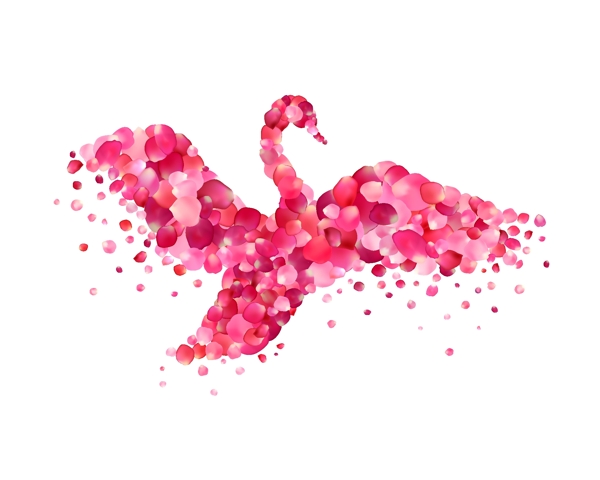天鹅粉色玫瑰花瓣矢量海报设计素材