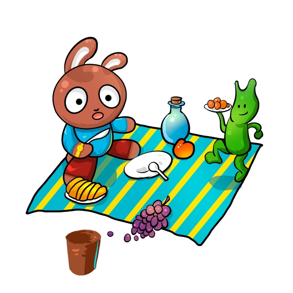 卡通野餐的小熊潮漫设计