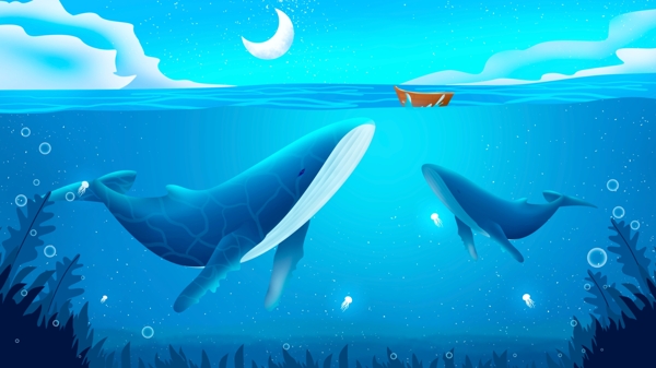 深海鲸鱼插画