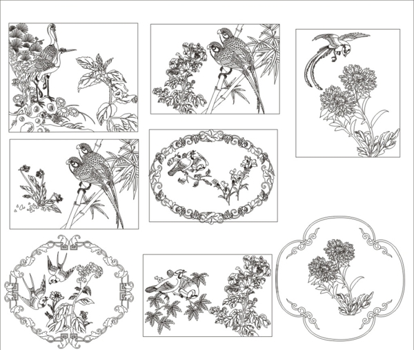 高精度传统花鸟矢量图图片